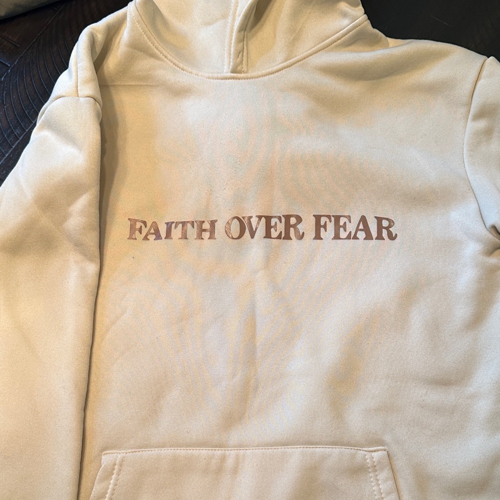 Cream Hoodie with 'Faith Over Fear' Design